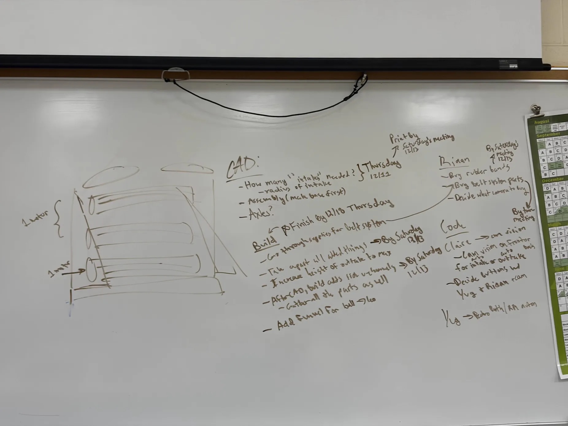 Whiteboard plan for CAD, build, and code