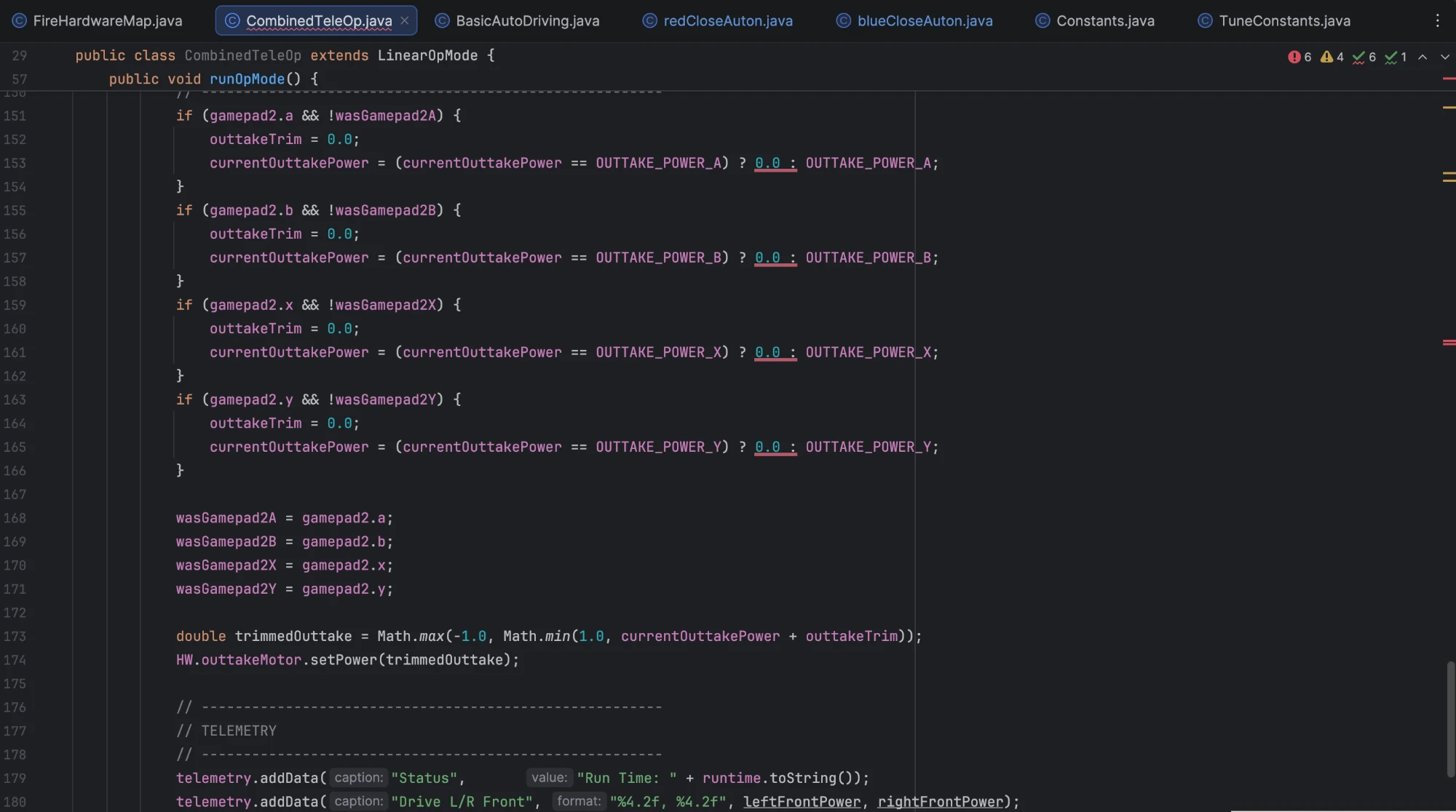 CombinedTeleOp.java — the team's robot control code